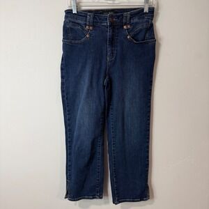 Judy Blue Womens Center Stage Jeans 5/27 Blue High Rise Straight Leg Slit‎ Hem